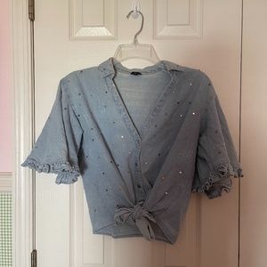 ⭐️River Island Denim Button Up Blouse size UK 6